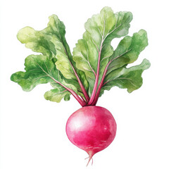 Fresh radish with vibrant green leaves, perfect for healthy dishes