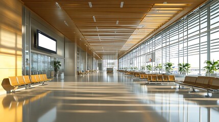 Empty Airport Terminal with Blank Advertisement Displays