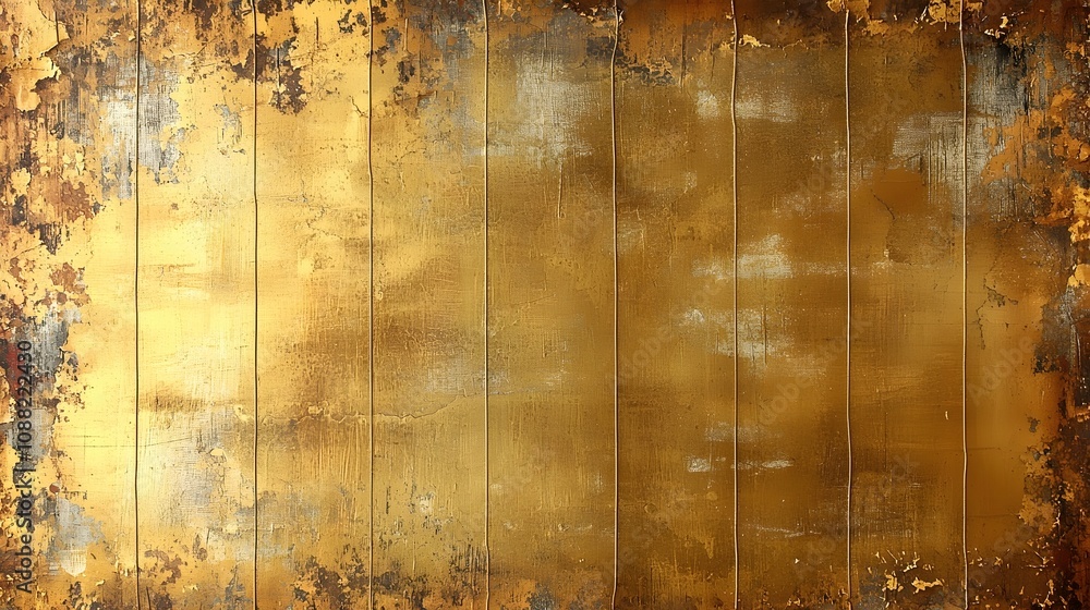Aufkleber a textured golden background featuring a mix of matte and shiny surfaces with distressed edges, crea
