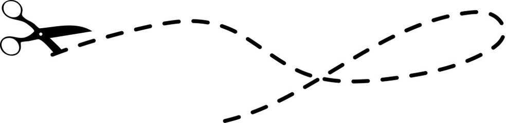 Scissors with cut lines. Paper cut icon with dotted line