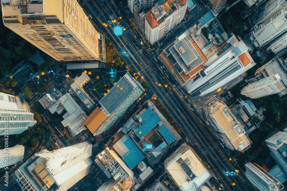 Aufkleber this view highlights the intricate connections between buildings in a smart city, emphasizing its ad