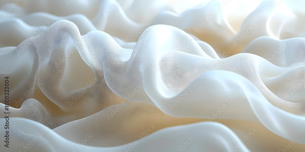 Poster a close-up view of soft, flowing white fabric creating gentle waves, evoking a sense of calm and ser