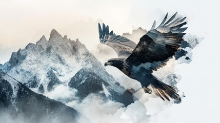 Majestic eagle soaring over snow-capped mountains. (1)