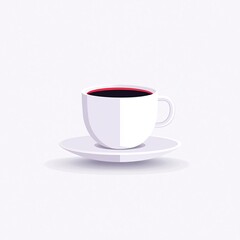 Obraz premium 2408_037.A simple vector icon illustration depicting a medium-sized white saucer, viewed from the side, espresso cup inside, strong outline, at center for a website isolated white background