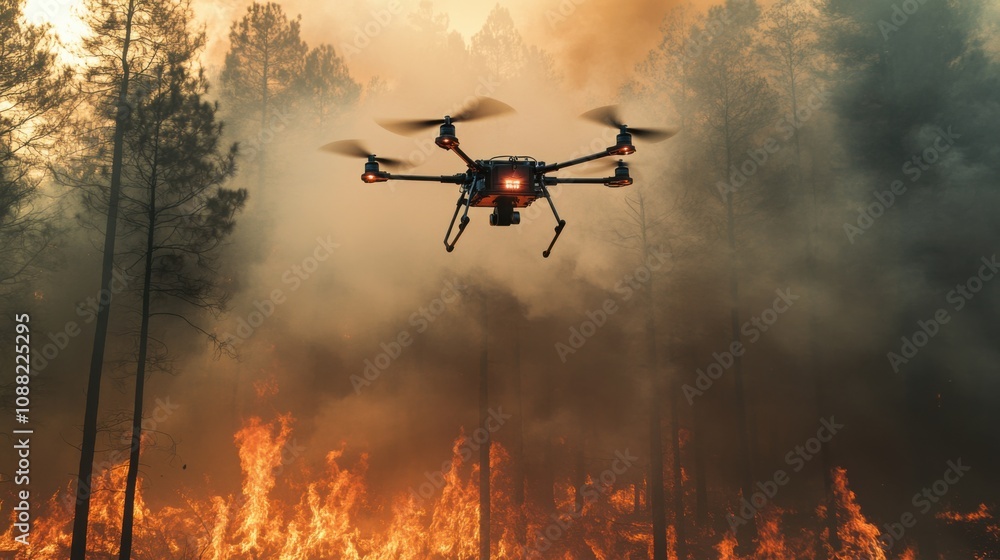 Leinwandbilder a robotic firefighter using advanced drones to extinguish wildfires in a remote forest, emergency an