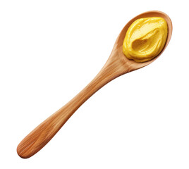 Wooden spoon with mustard isolated on transparent background