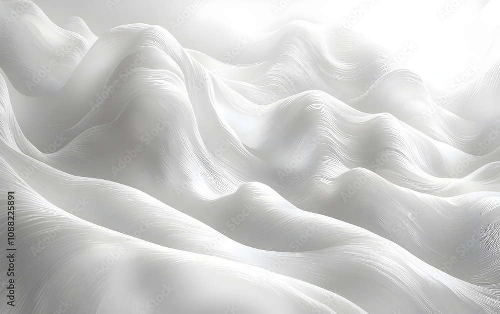 Poster a mesmerizing abstract representation of white waves, creating a serene and dreamy atmosphere. the s