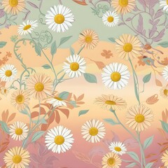 Obraz premium 70's cutie hippie daisy seamless pattern. Floral background Generative AI