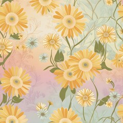 70's cutie hippie daisy seamless pattern. Floral background Generative AI
