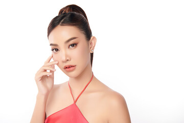 Beautiful young asian woman with clean fresh skin on white background, Face care, Facial treatment, Cosmetology, beauty and spa, Asian women portrait.