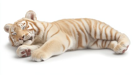 Obraz premium Ethereal White Tiger Resting Peacefully on a Soft Surface, Showcasing its Unique Creamy Fur and Intricate Stripes While Exuding a Sense of Calm and Serenity
