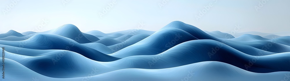 Poster a serene abstract landscape featuring soft, flowing waves in various shades of blue, creating a calm