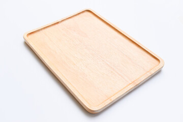 brown wooden tray isolated on white background