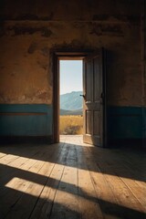 Obraz premium The door opens to nature and you can see the atmosphere outside.