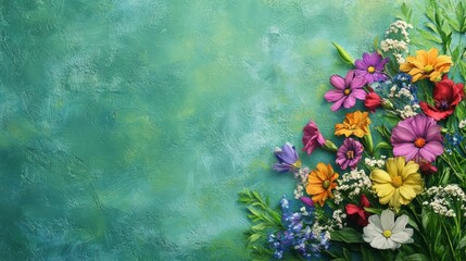 A vibrant display of colorful flowers flourishes in a green meadow beneath bright daylight, celebrating the beauty of nature's palette. Generative AI