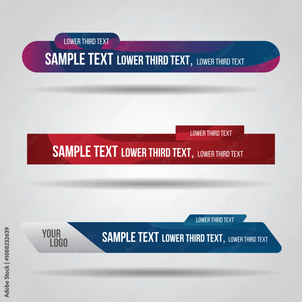Poster lower third colorful design tv template modern contemporary. set of banners bar screen broadcast sho