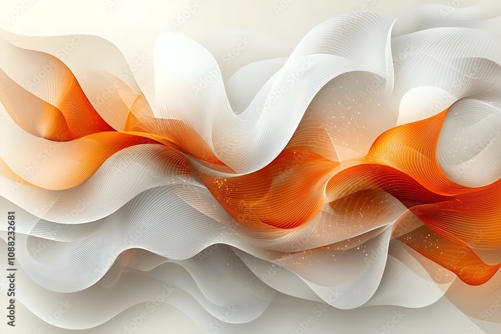 Poster an abstract design featuring fluid waves in shades of orange and white, creating a dynamic sense of 