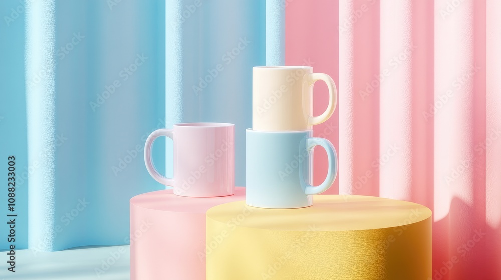 Poster gradient color blocks in pastel shades, creating a soft and modern abstract design for a stylish cup