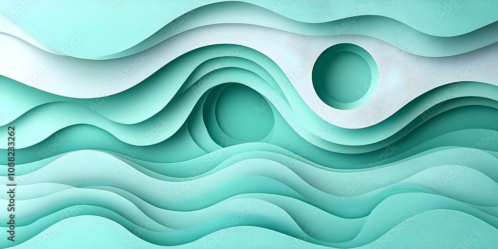Poster a stunning abstract design featuring fluid, wavy lines in varying shades of teal, creating a serene 