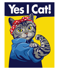 YES I CAT VINTAGE CARTOON ILLUSTRATION