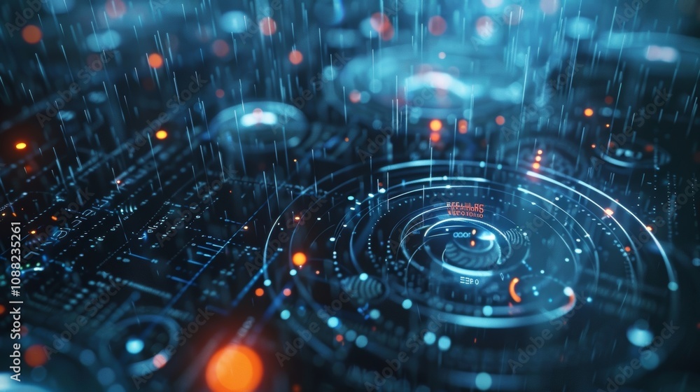 Aufkleber futuristic interface displaying complex data streams and information flow, visualizing the intricate