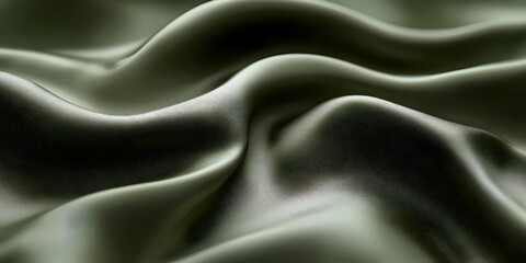Obraz premium Close-up of luxurious olive green satin fabric, showcasing its smooth texture and soft, flowing drape that creates an elegant, calming effect.