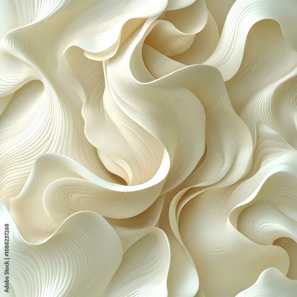 Aufkleber an abstract close-up of flowing cream-colored curves, showcasing smooth, wavy textures that create a