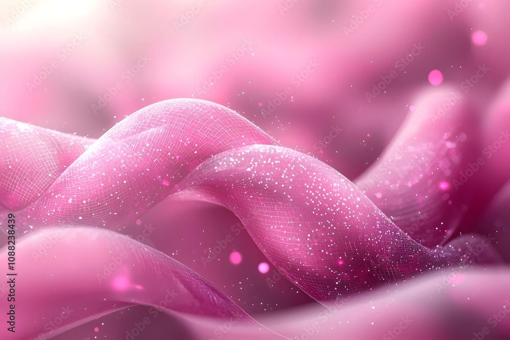 Poster a mesmerizing close-up of flowing pink fabric, featuring soft curves and delicate sparkles that crea