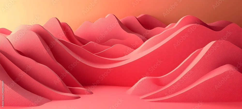 Poster a striking abstract landscape featuring soft, wavy red formations against a warm gradient background