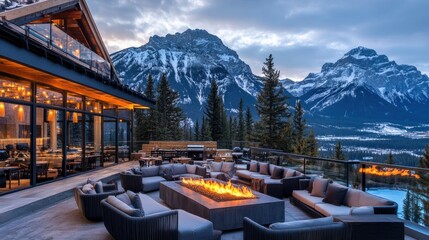 Luxurious mountain retreat with outdoor fire pit and stunning views