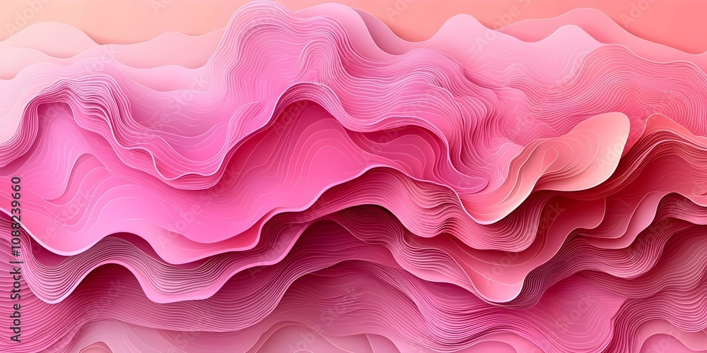Poster an abstract composition featuring flowing layers in various shades of pink, creating a sense of dept