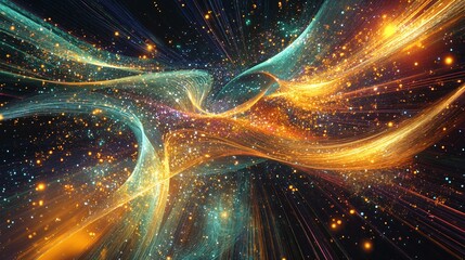 2410_188.big data stream representation, luminous fiber optic lines, dark cosmic environment, pulsing energy trails, cutting-edge network imagery, vector art style