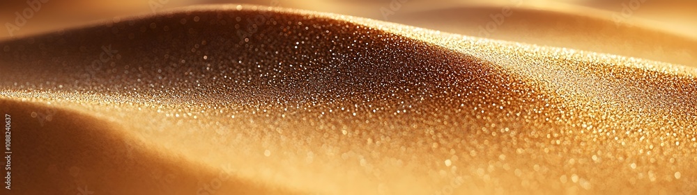 Poster close-up of golden sand dunes, showcasing the mesmerizing patterns and shimmering texture created by
