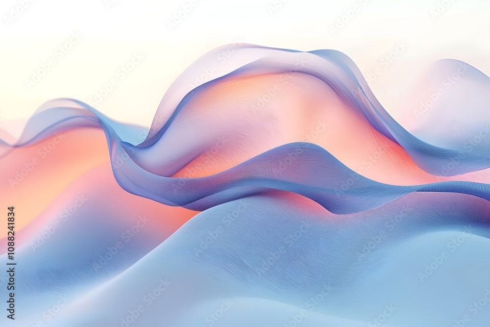 Poster an abstract representation of fluid waves in soft pastel colors, showcasing flowing textures and gen