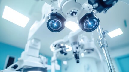 A robotic surgeon performing a delicate eye surgery, sterile and highly controlled operating room with precision instruments, Ophthalmic Robotics style