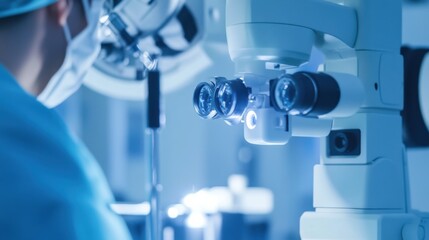 A robotic surgeon performing a delicate eye surgery, sterile and highly controlled operating room with precision instruments, Ophthalmic Robotics style