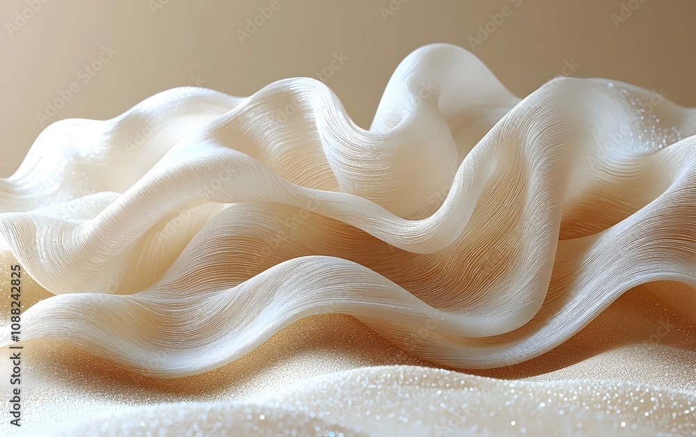 Poster an elegant wave of soft, flowing fabric in a gentle cream color, creating a serene and calming atmos