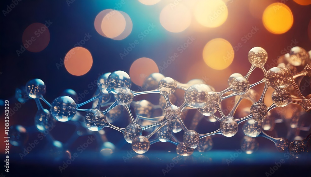 Poster exploring firefly transparent molecule model in a bokeh background close-up for scientific creativit