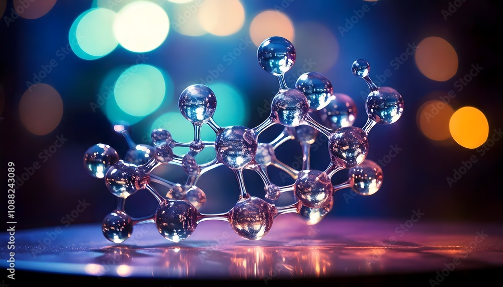 Aufkleber illuminating firefly transparent molecule model at night creative science concept in a bokeh setting