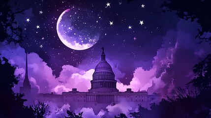 Obraz premium Capitol Building Under Starry Sky