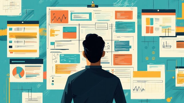 Strategic Planning: Person Organizing Weekly Goals and Deadlines with Whiteboard and Planner in 2D flat Illustration