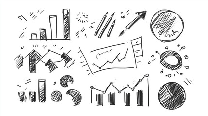 Hand-drawn business concept doodles showcasing charts, ideas, and planning sketches on a white background