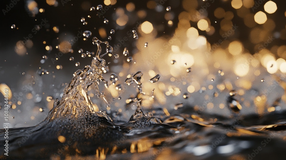 Poster a refreshing splash of water with droplets suspended in mid-air, creating a dynamic and energizing s