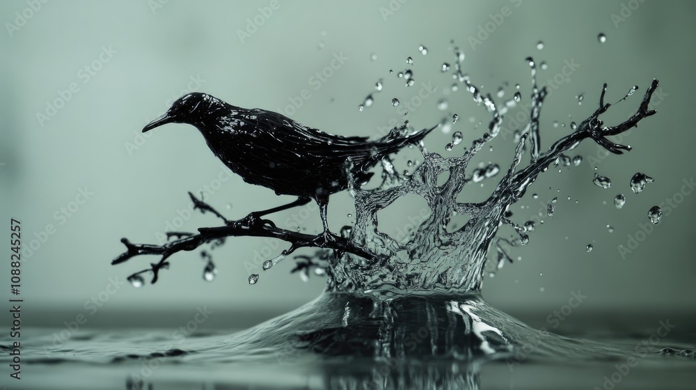 Poster a splash of water, frozen in time with droplets glistening against a soft background, creating a dyn