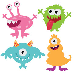 Funny colorful monsters vector cartoon illustration