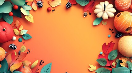 Autumnal Background with Pumpkins and Leaves