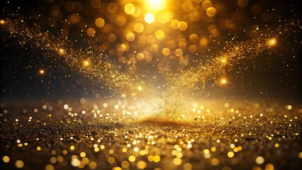 Obraz premium Gold Particles Illuminated in a Dark Room with Light Rays - Minimalist Photography