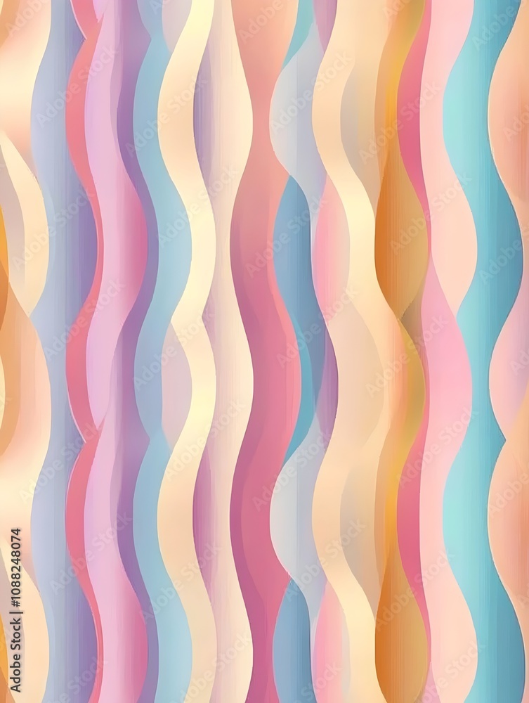 Poster a vibrant abstract design featuring flowing waves in soft pastel colors, creating a serene and invit