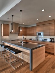 Modern Kitchen Island With Wood Cabinets And Island Seating