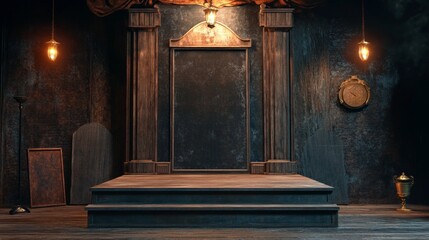 Vintage Wooden Stage Design with Dramatic Lighting